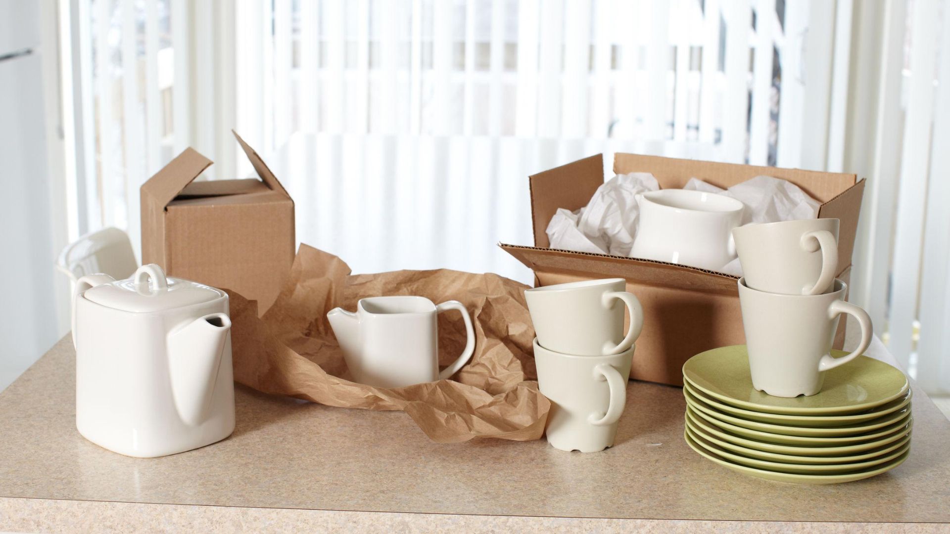 Bathroom toiletries and personal care products organized for relocation