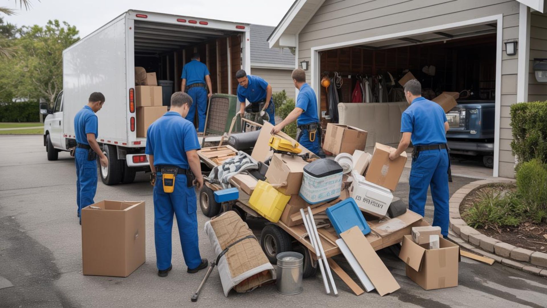Old mattress being loaded onto a junk removal truck