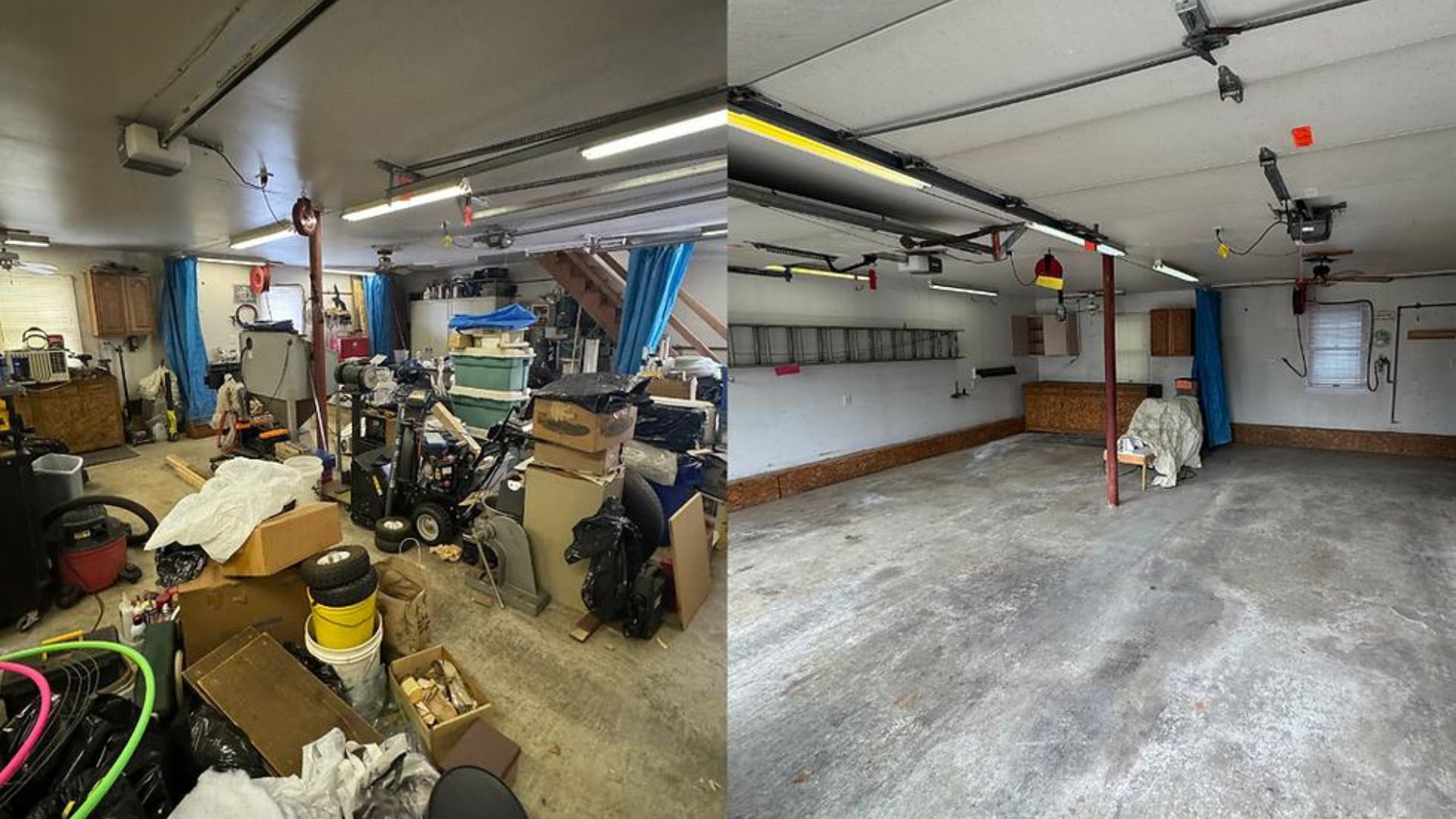 Construction debris and renovation waste being removed from a property