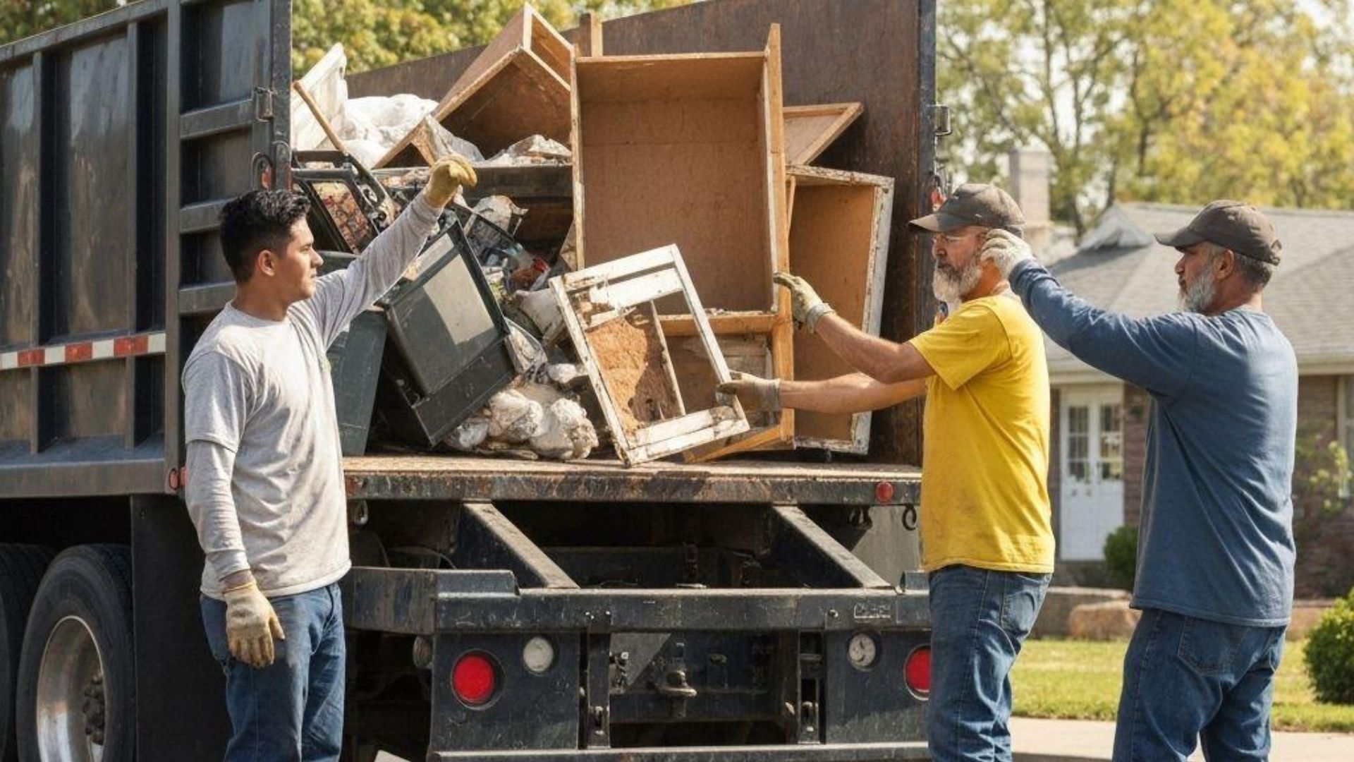 Professional crew clearing furniture and household belongings from an estate property