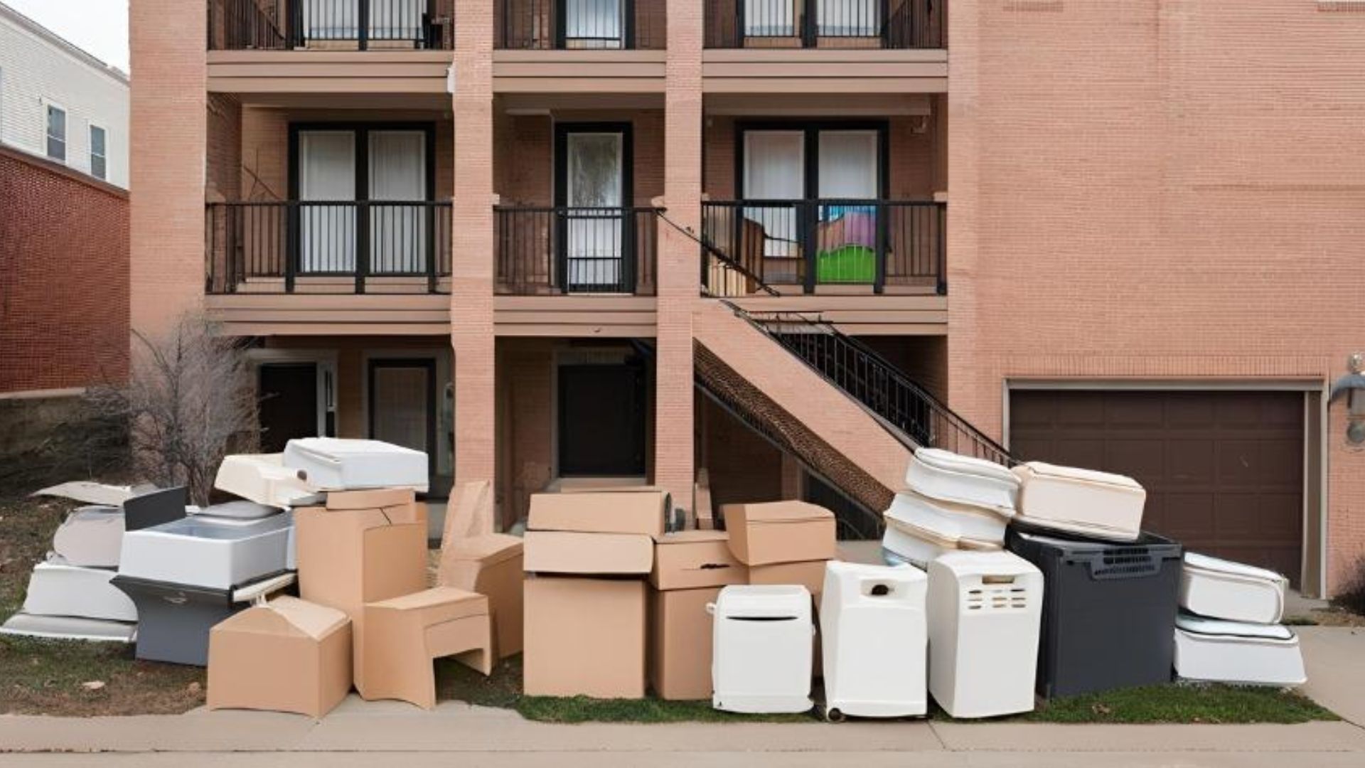 Old boxes and unwanted items being removed from an attic storage space